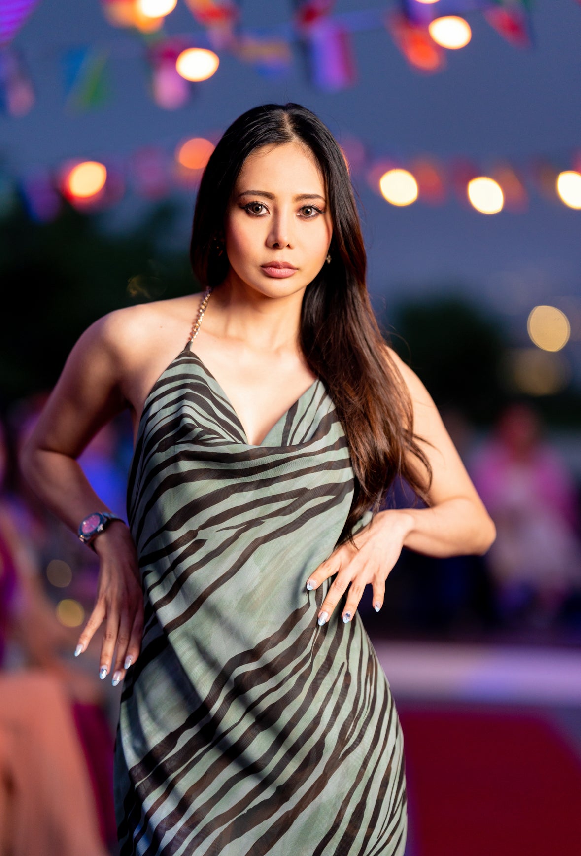 Sage Zebra Silk Chiffon Maxi Dress