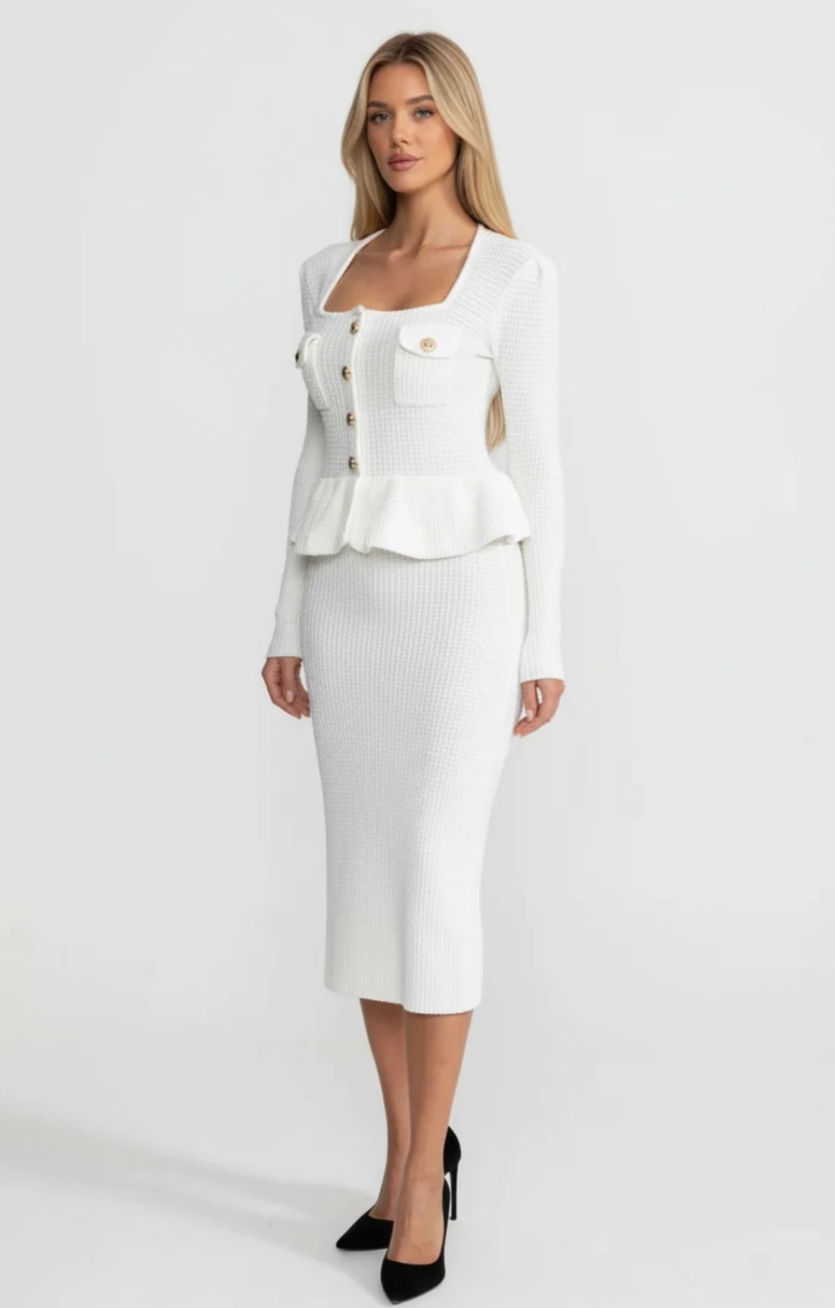 Ivory Grace Knit Midi Dress