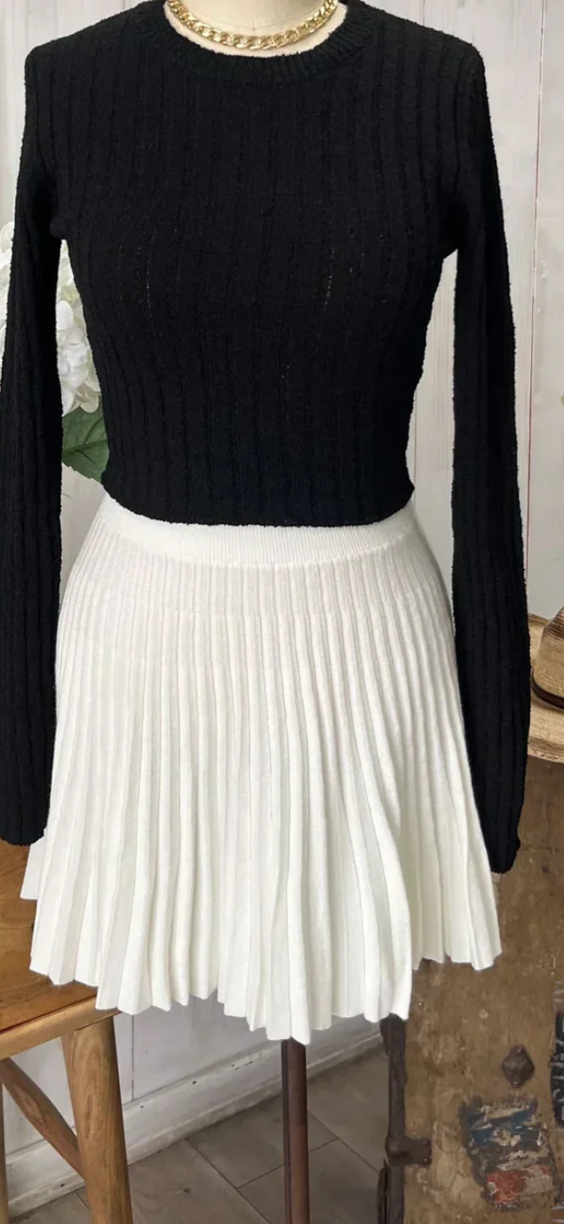 Ivory Pleated Knit Mini Skirt