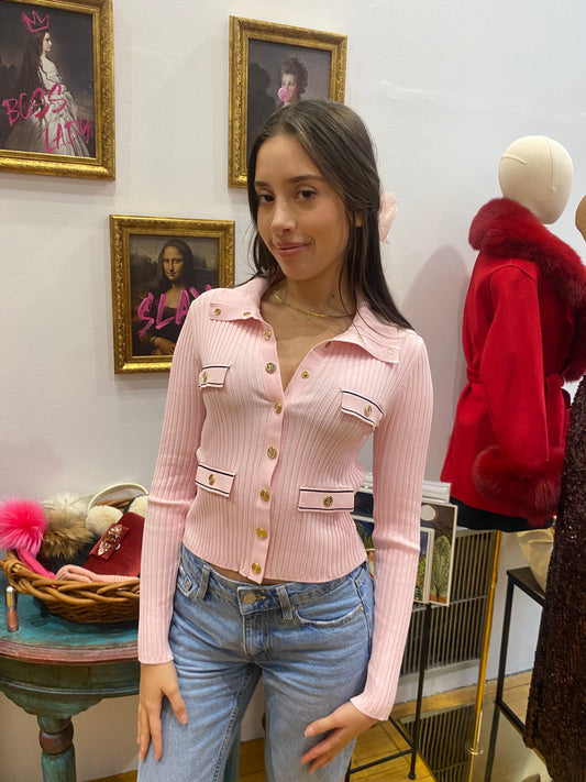 Spring cozy knit buttoned cardigan in blush